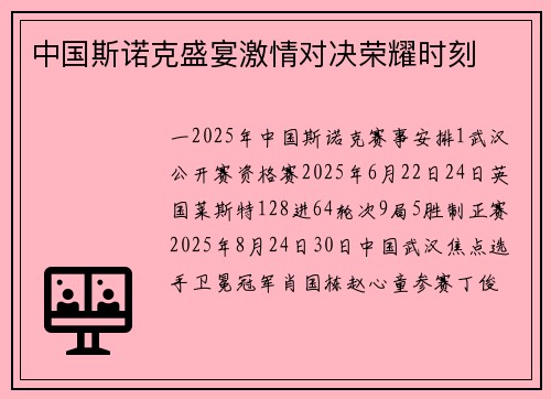 中国斯诺克盛宴激情对决荣耀时刻